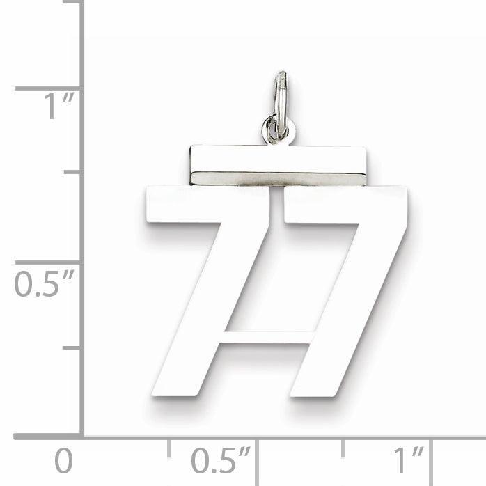 Sterling Silver Rhodium-plated Medium Polished Number 77 Charm