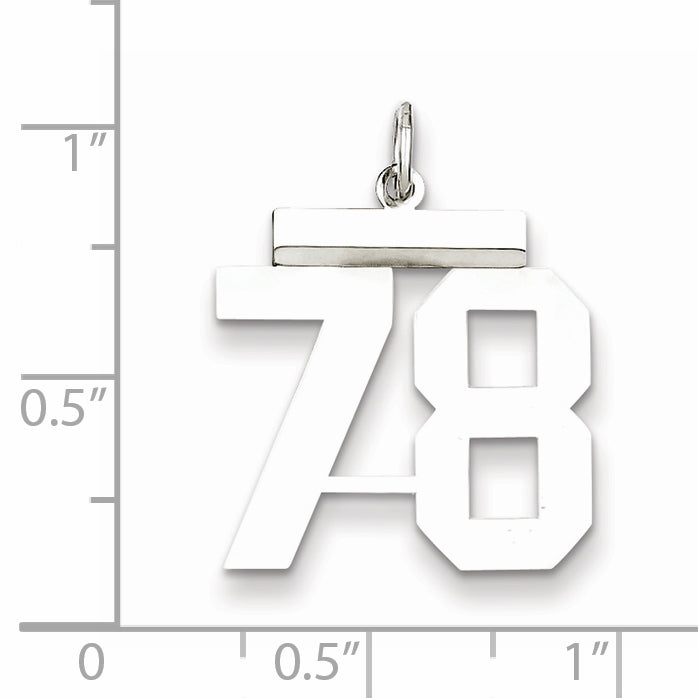 Sterling Silver Rhodium-plated Medium Polished Number 78 Charm