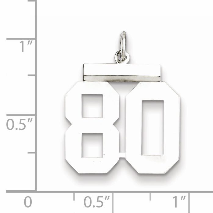 Sterling Silver Rhodium-plated Medium Polished Number 80 Charm Secondary image