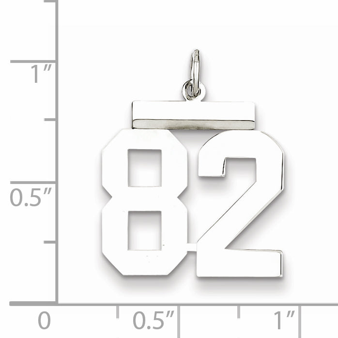Sterling Silver Rhodium-plated Medium Polished Number 82 Charm