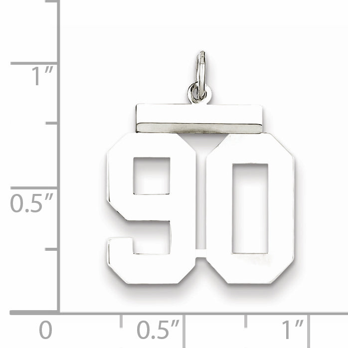 Sterling Silver Rhodium-plated Medium Polished Number 90 Charm