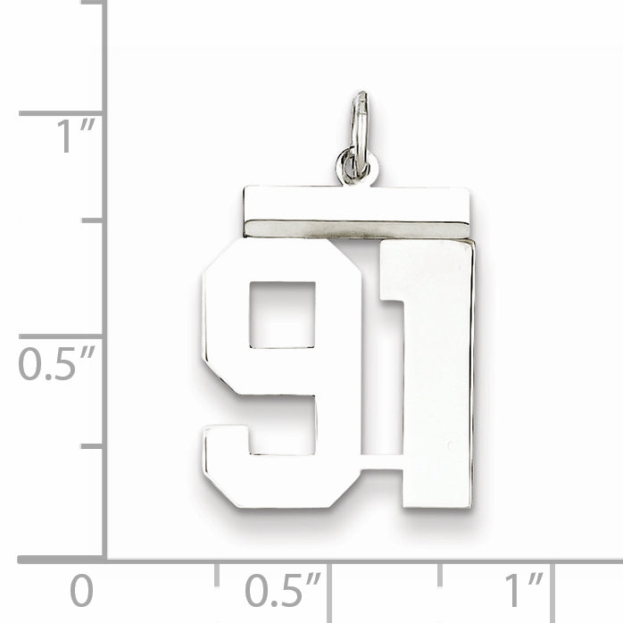Sterling Silver Rhodium-plated Medium Polished Number 91 Charm Secondary image