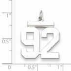 Sterling Silver Rhodium-plated Medium Polished Number 92 Charm
