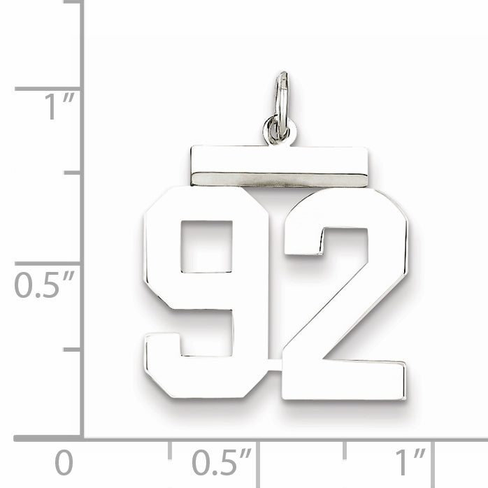 Sterling Silver Rhodium-plated Medium Polished Number 92 Charm