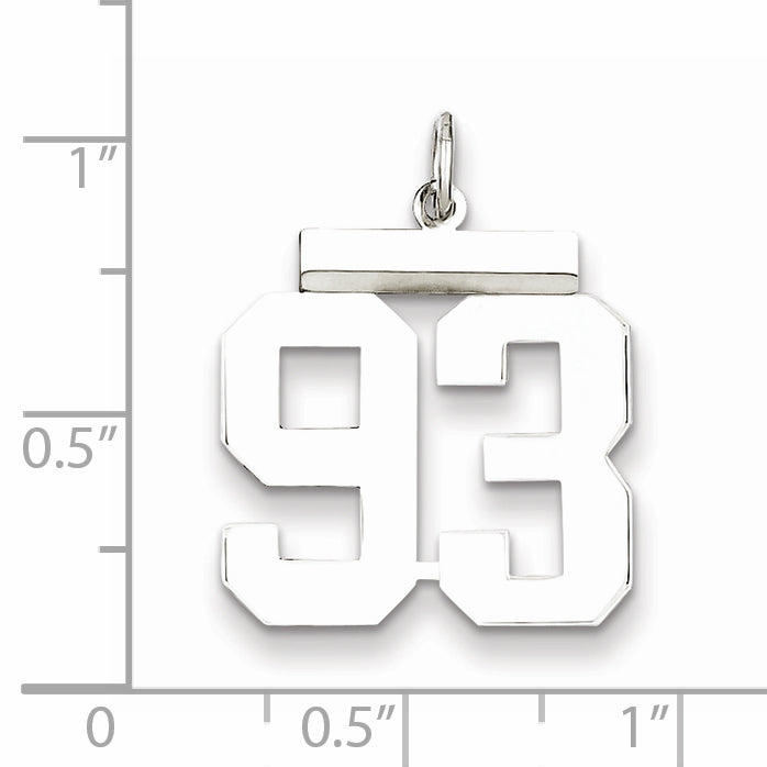 Sterling Silver Rhodium-plated Medium Polished Number 93 Charm