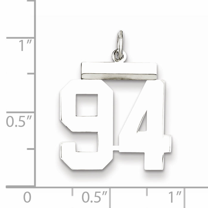 Sterling Silver Rhodium-plated Medium Polished Number 94 Charm