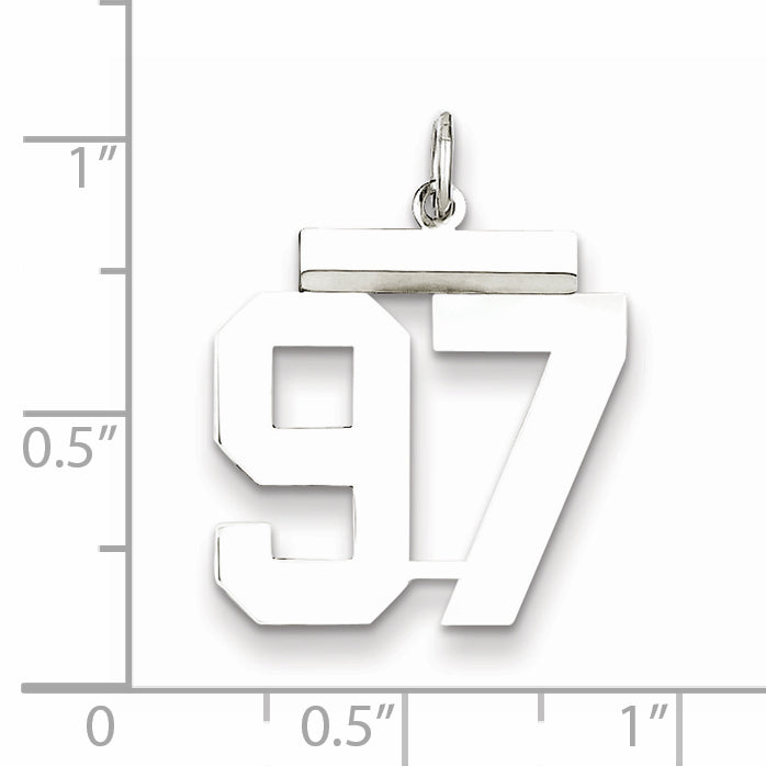 Sterling Silver Rhodium-plated Medium Polished Number 97 Charm