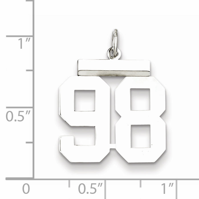 Sterling Silver Rhodium-plated Medium Polished Number 98 Charm Secondary image