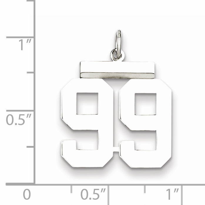 Sterling Silver Rhodium-plated Medium Polished Number 99 Charm Secondary image