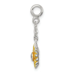 Sterling Silver Yellow Enameled Flower With CZ 1/2in Dangle Enhancer