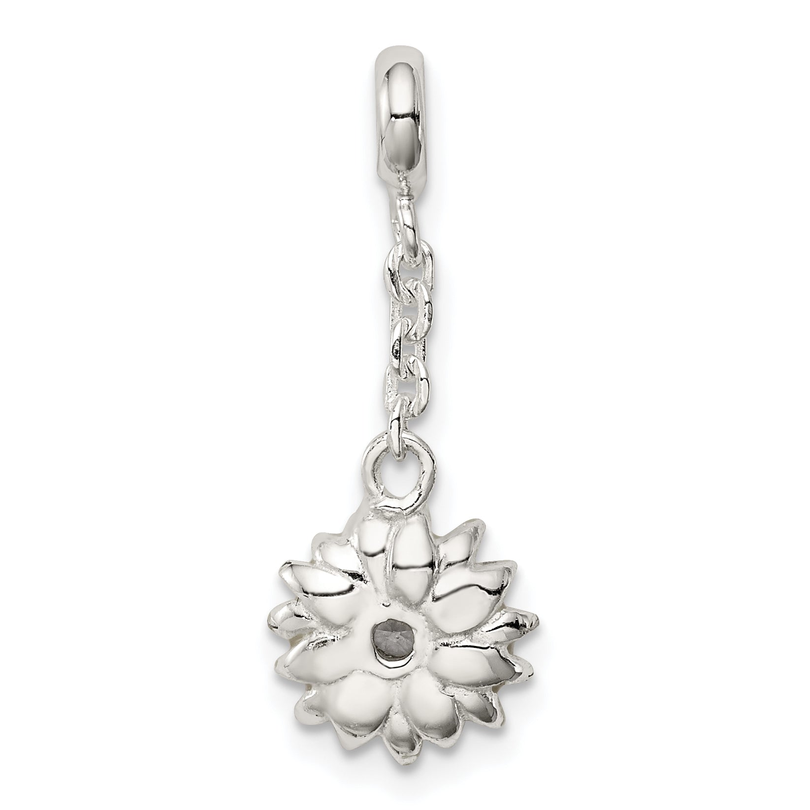 Sterling Silver Yellow Enameled Flower With CZ 1/2in Dangle Enhancer
