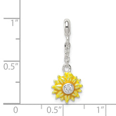 Sterling Silver Yellow Enameled Flower With CZ 1/2in Dangle Enhancer