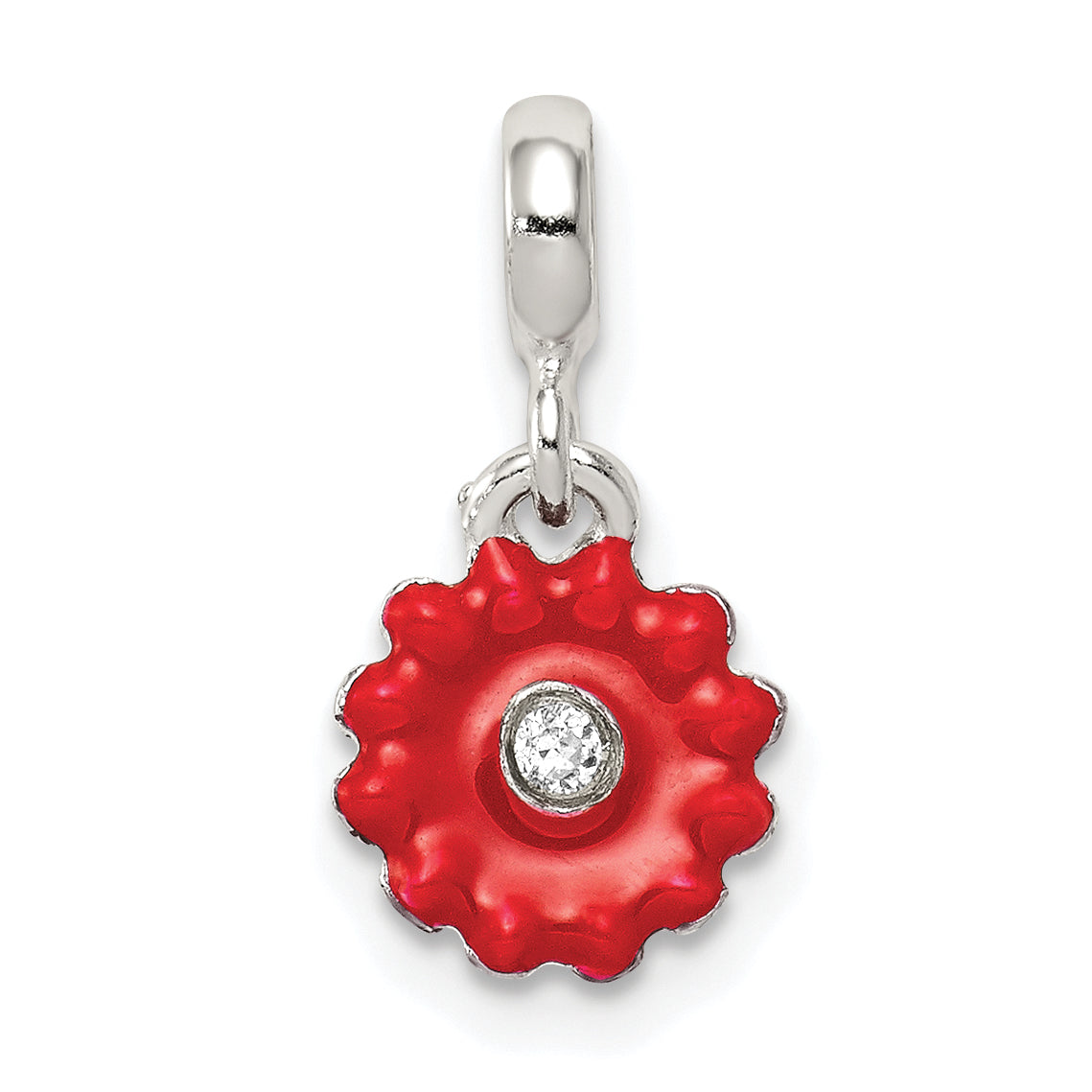 Sterling Silver Red Enameled Flower w/CZ Enhancer Main image