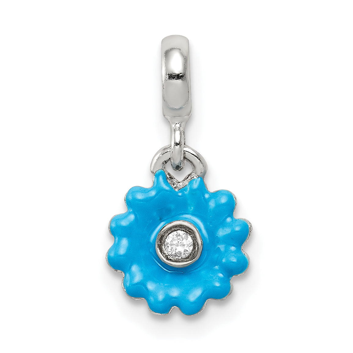 Sterling Silver Blue Enamel Flower w/ CZ Enhancer Main image