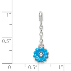 Sterling Silver Blue Enamel Flower With  CZ 1/2in Dangle Enhancer