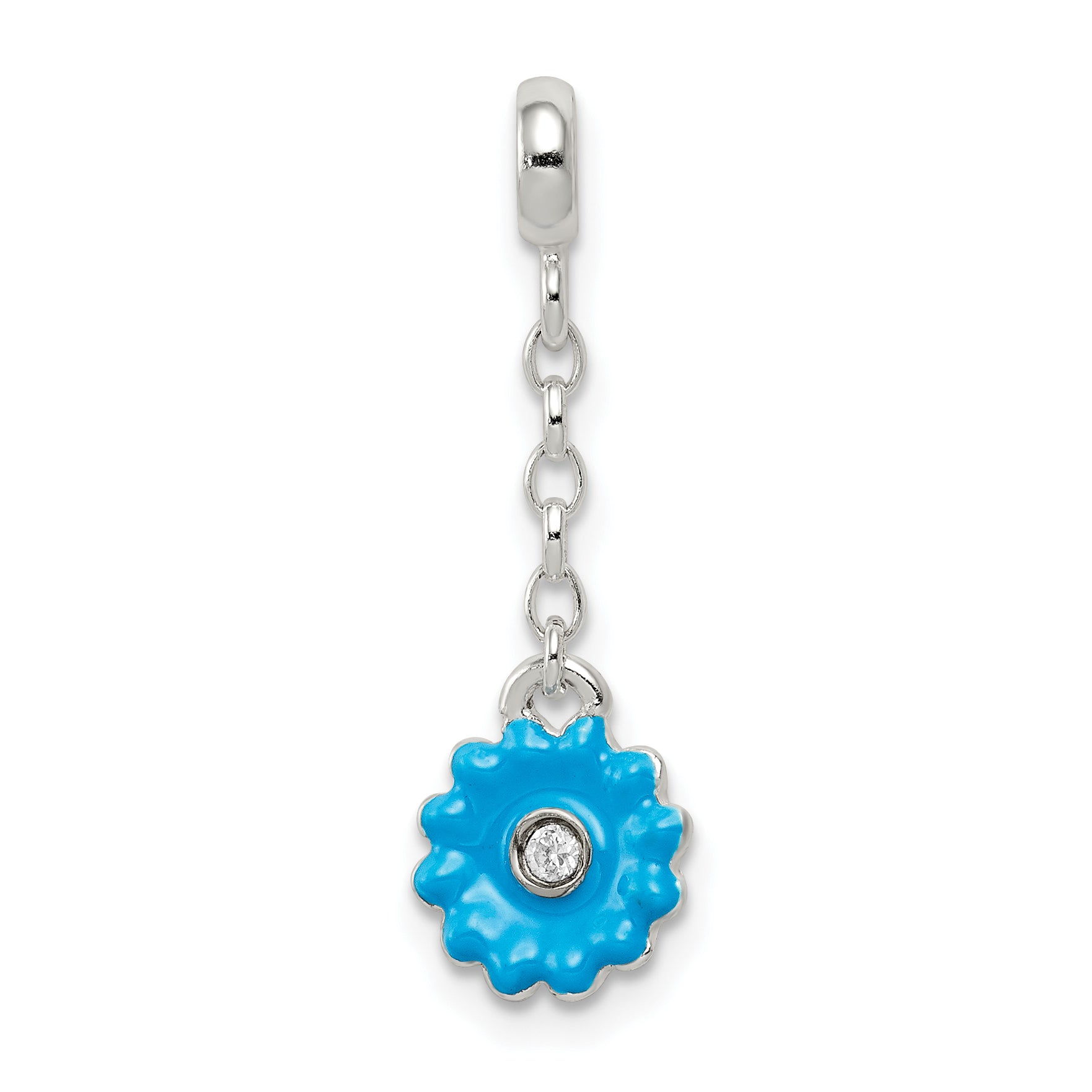 Sterling Silver Blue Enamel Flower w/ CZ 1/2in Dangle Enhancer Main image