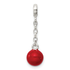Sterling Silver Red Enameled Bead 1/2in Dangle Enhancer