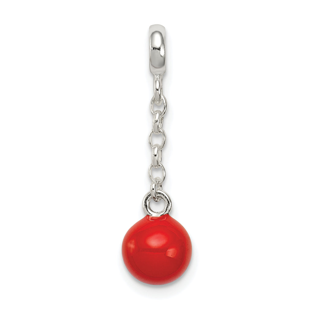 Sterling Silver Red Enameled Bead 1/2in Dangle Enhancer