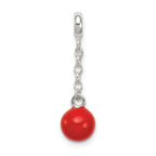 Sterling Silver Red Enameled Bead 1/2in Dangle Enhancer