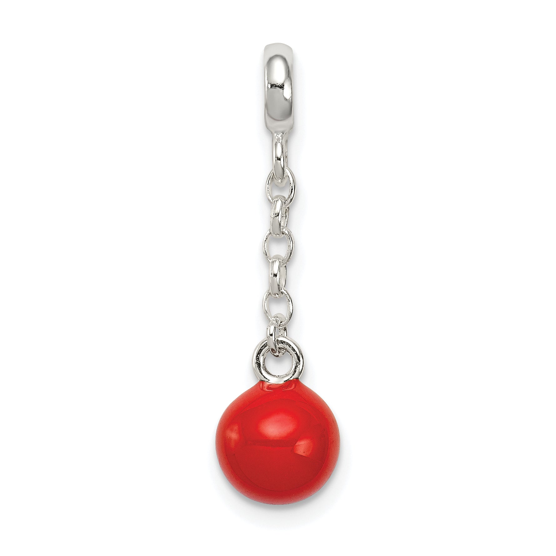 Sterling Silver Red Enameled Bead 1/2in Dangle Enhancer
