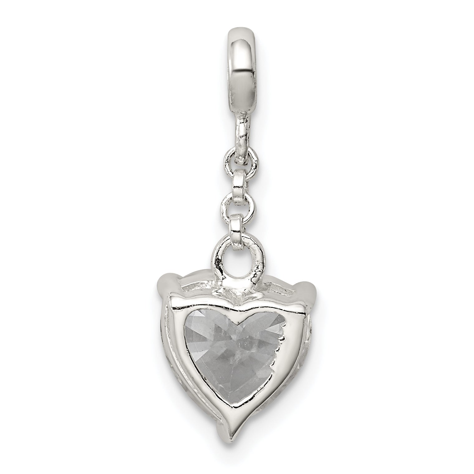 Sterling Silver Clear CZ Heart 1/2in Dangle Enhancer
