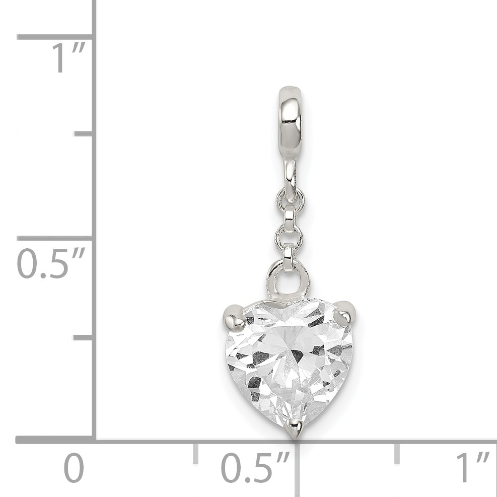 Sterling Silver Clear CZ Heart 1/2in Dangle Enhancer