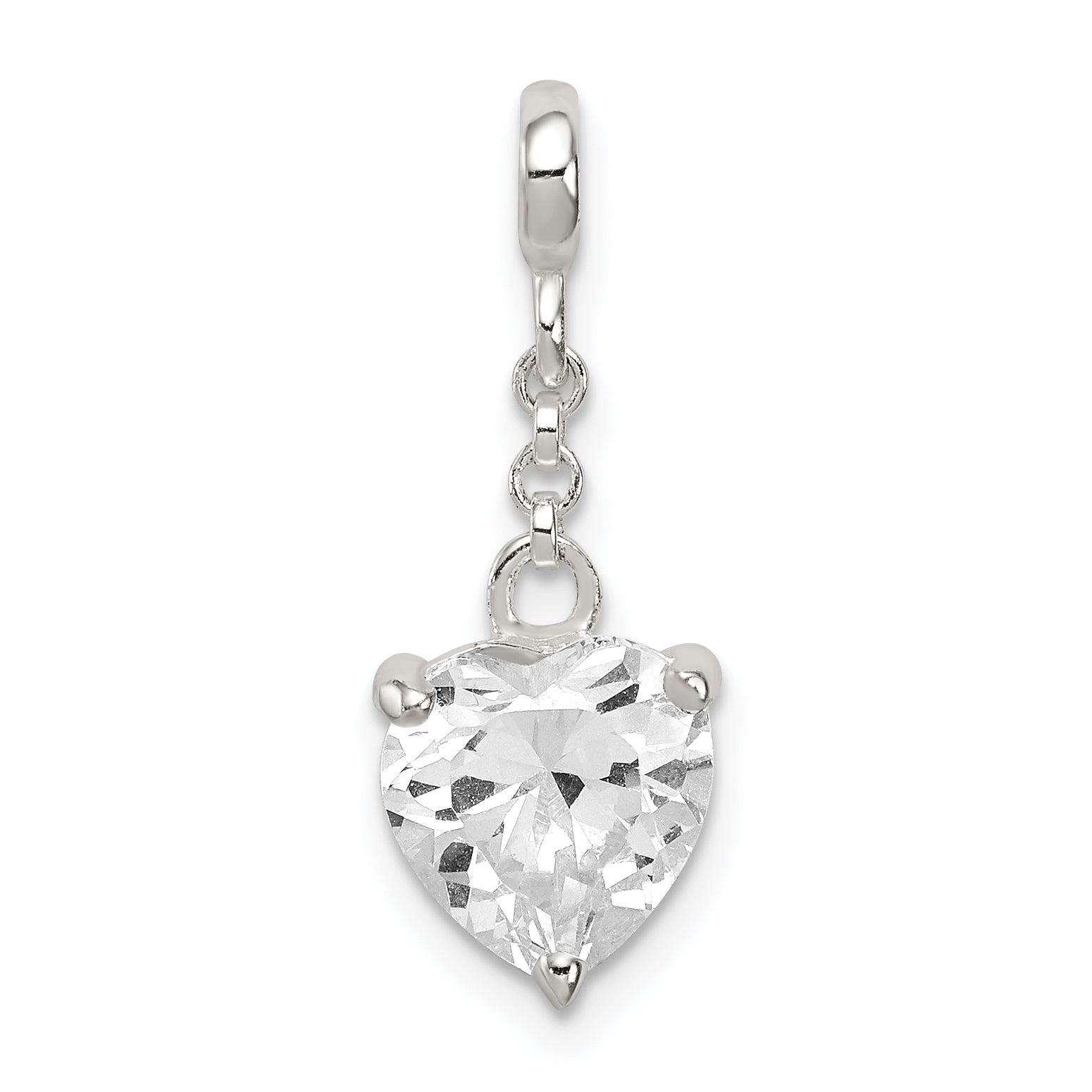 Sterling Silver Clear CZ Heart 1/2in Dangle Enhancer Main image