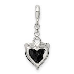 Sterling Silver Black CZ Heart 1/2in Dangle Enhancer