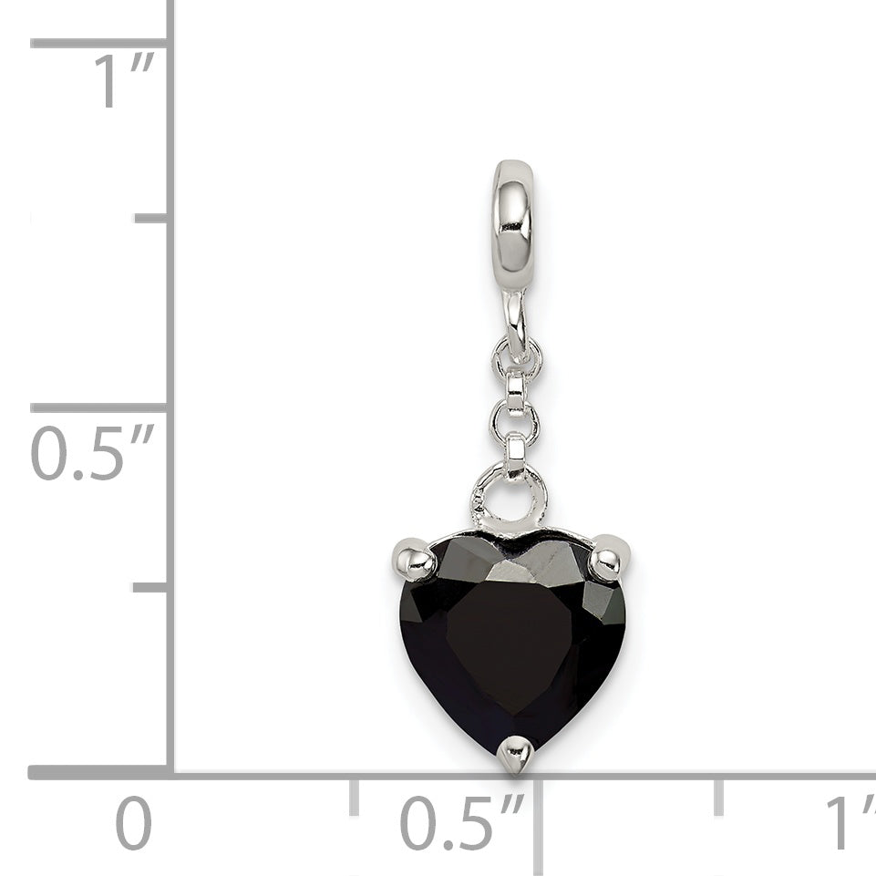 Sterling Silver Black CZ Heart 1/2in Dangle Enhancer