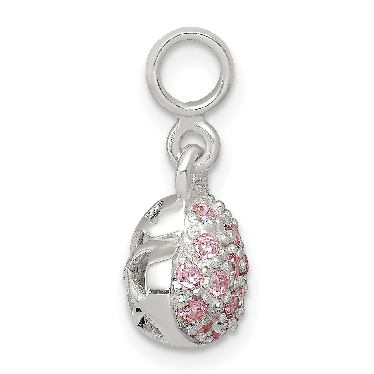 Sterling Silver Pink CZ Puffed Heart Enhancer