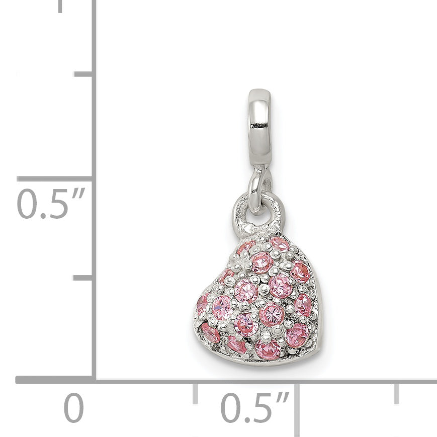 Sterling Silver Pink CZ Puffed Heart Enhancer