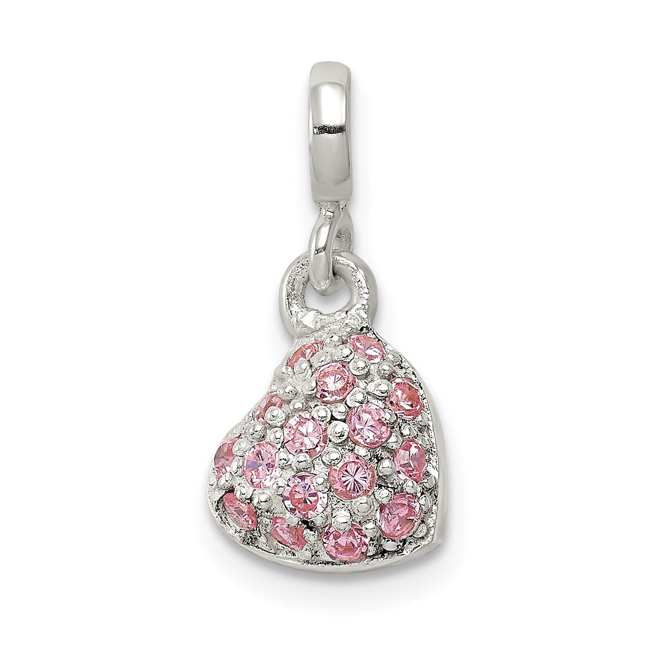 Sterling Silver Pink CZ Puffed Heart Enhancer Main image