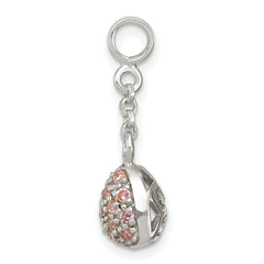 Sterling Silver Pink CZ Puffed Heart 1/2in Dangle Enhancer