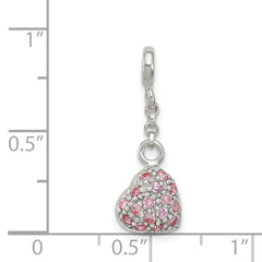 Sterling Silver Pink CZ Puffed Heart 1/2in Dangle Enhancer