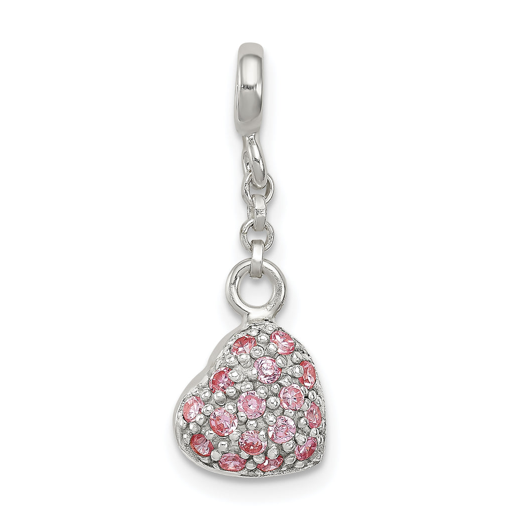 Sterling Silver Pink CZ Puffed Heart 1/2in Dangle Enhancer