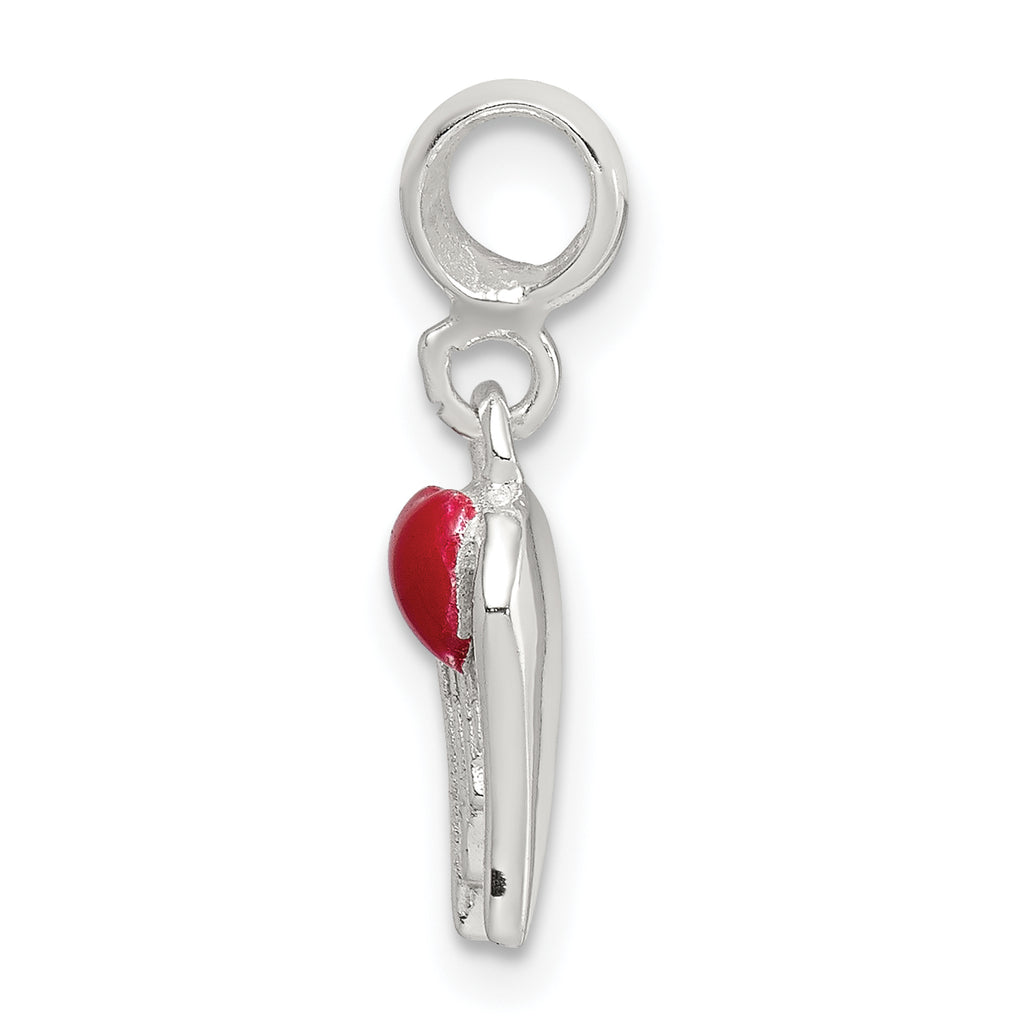 Sterling Silver Red Enameled Heart With  Wings Enhancer