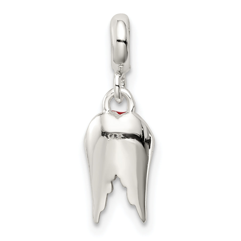 Sterling Silver Red Enameled Heart With  Wings Enhancer