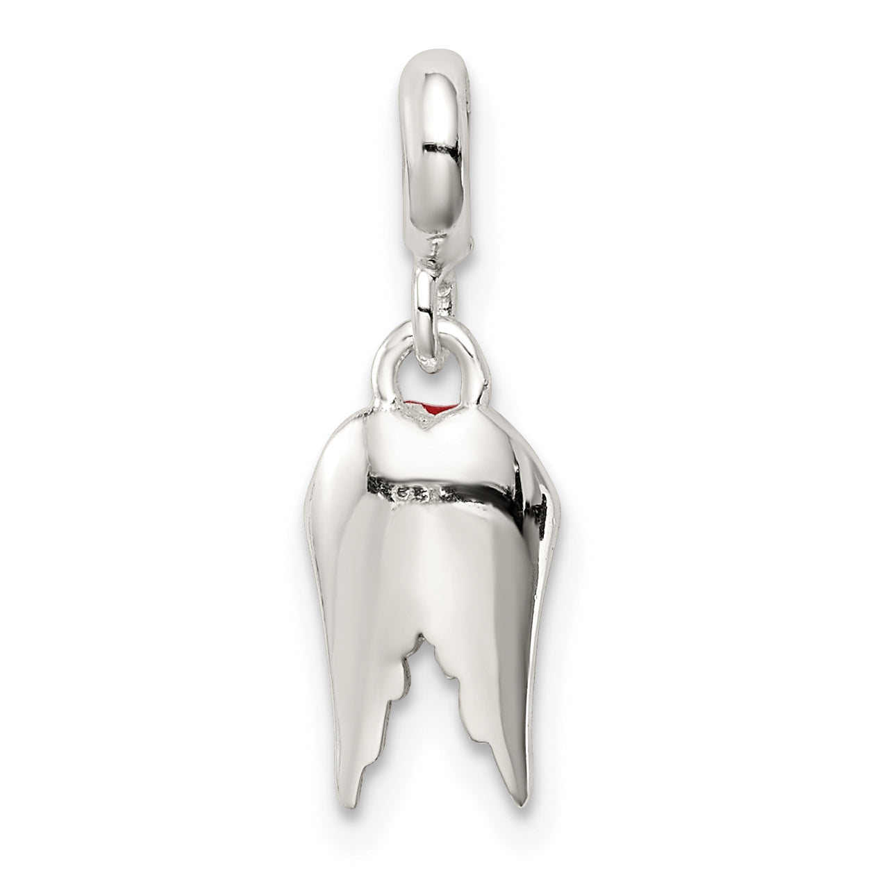 Sterling Silver Red Enameled Heart With  Wings Enhancer