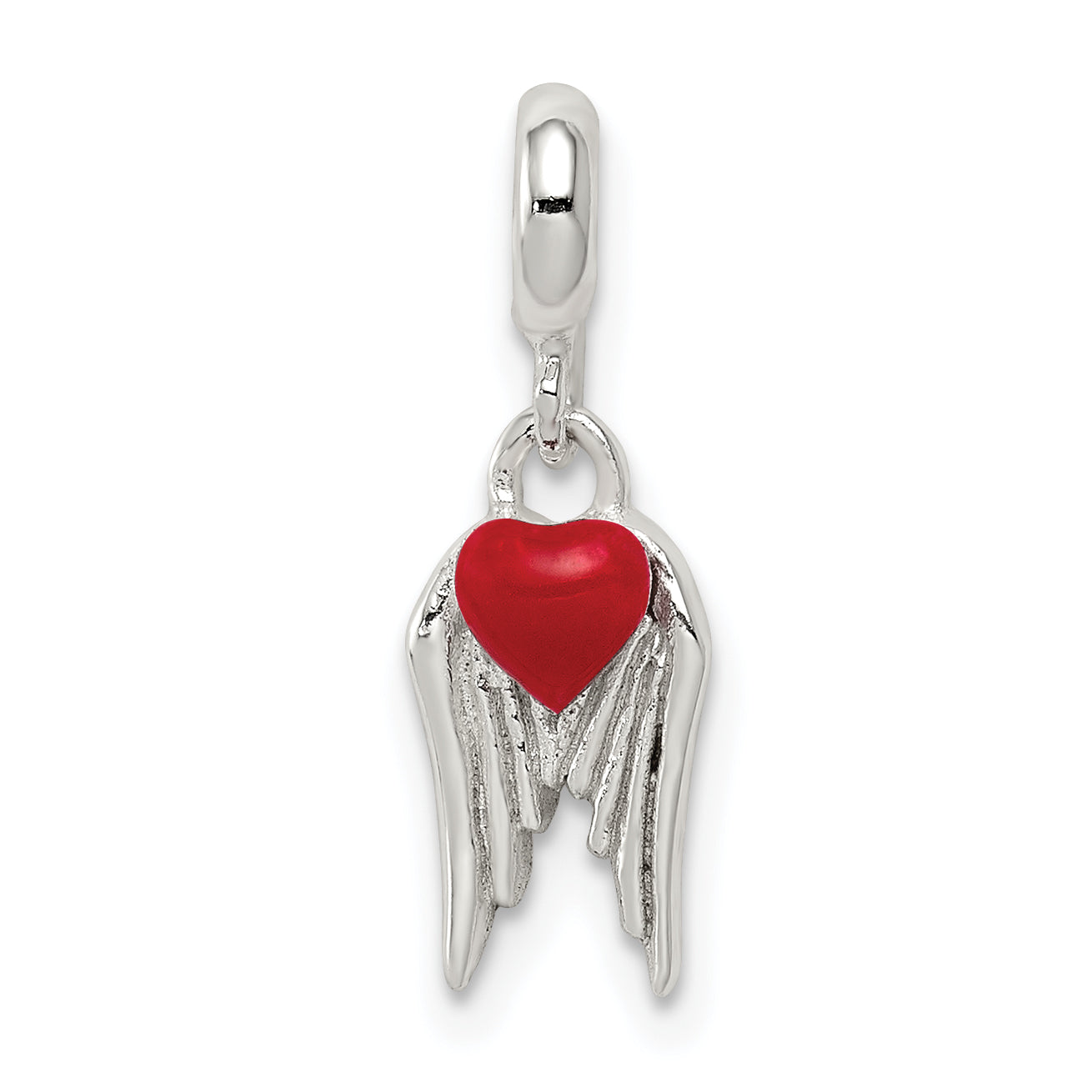 Sterling Silver Red Enameled Heart w/ Wings Enhancer Main image