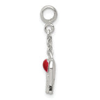 Sterling Silver Red Enameled Heart With  Wings 1/2in Dangle Enhancer