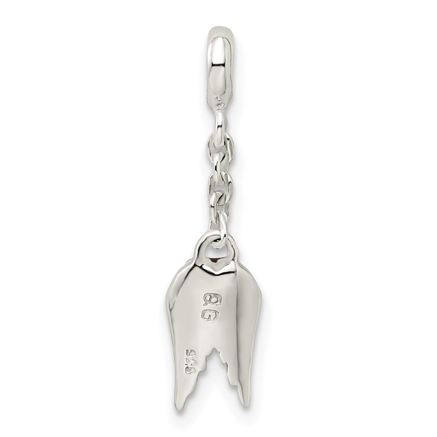 Sterling Silver Red Enameled Heart With  Wings 1/2in Dangle Enhancer