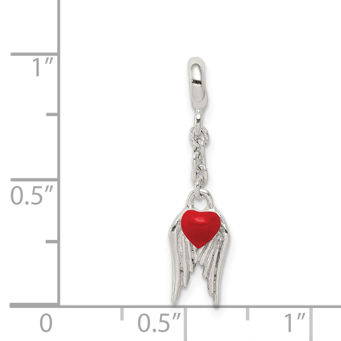 Sterling Silver Red Enameled Heart With  Wings 1/2in Dangle Enhancer