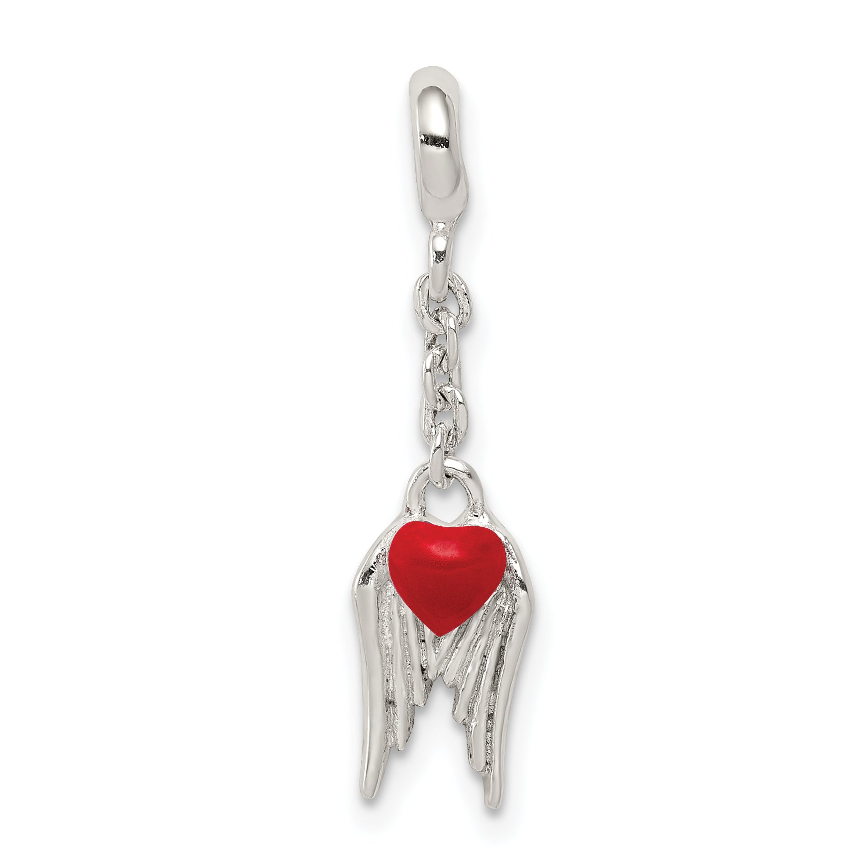 Sterling Silver Red Enameled Heart w/ Wings 1/2in Dangle Enhancer Main image