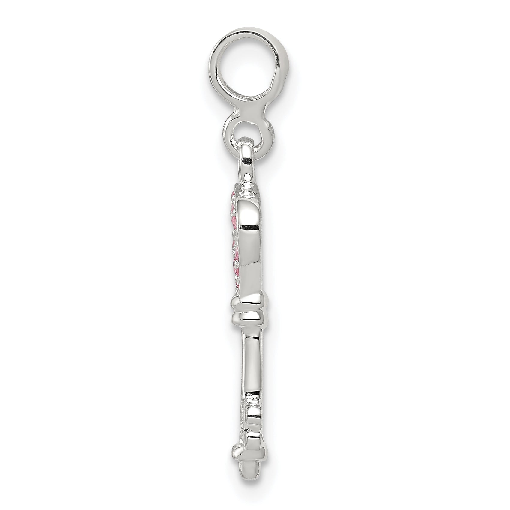 Sterling Silver Key with Pink CZ Heart Enhancer Secondary image