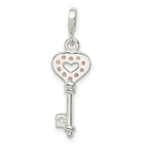 Sterling Silver Key with Pink CZ Heart Enhancer