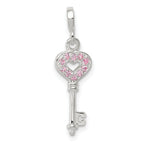 Sterling Silver Key with Pink CZ Heart Enhancer