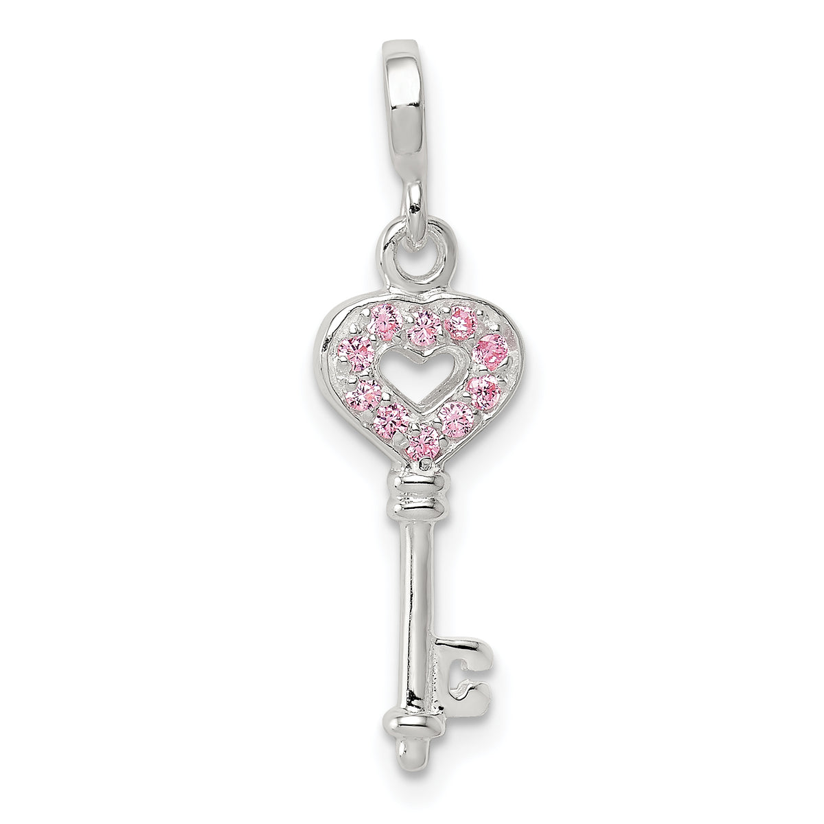 Sterling Silver Key with Pink CZ Heart Enhancer