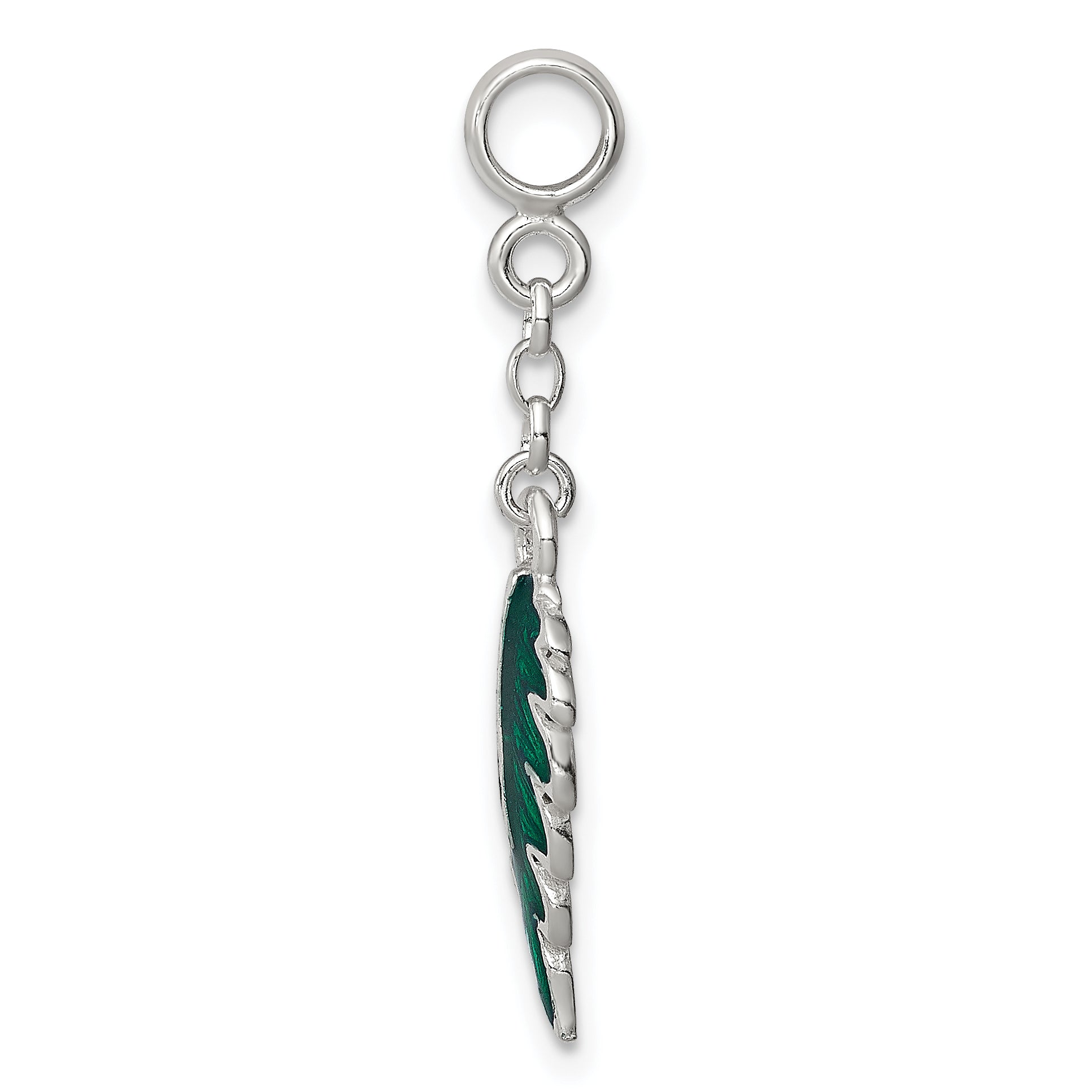 Sterling Silver Green Enameled Leaf 1/2in Dangle Enhancer