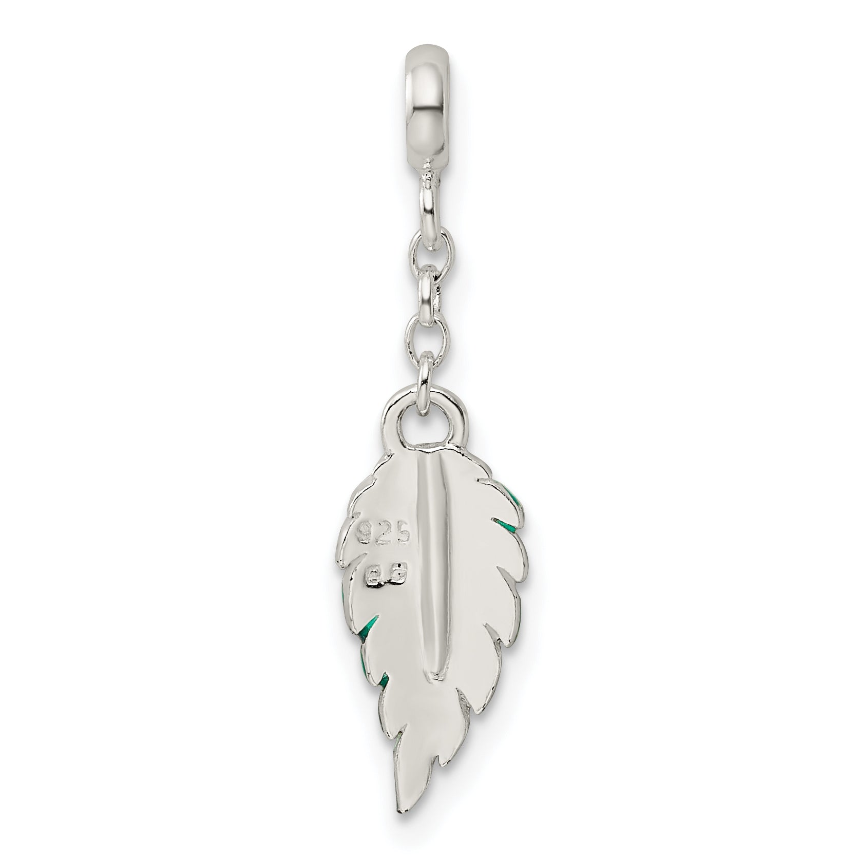 Sterling Silver Green Enameled Leaf 1/2in Dangle Enhancer