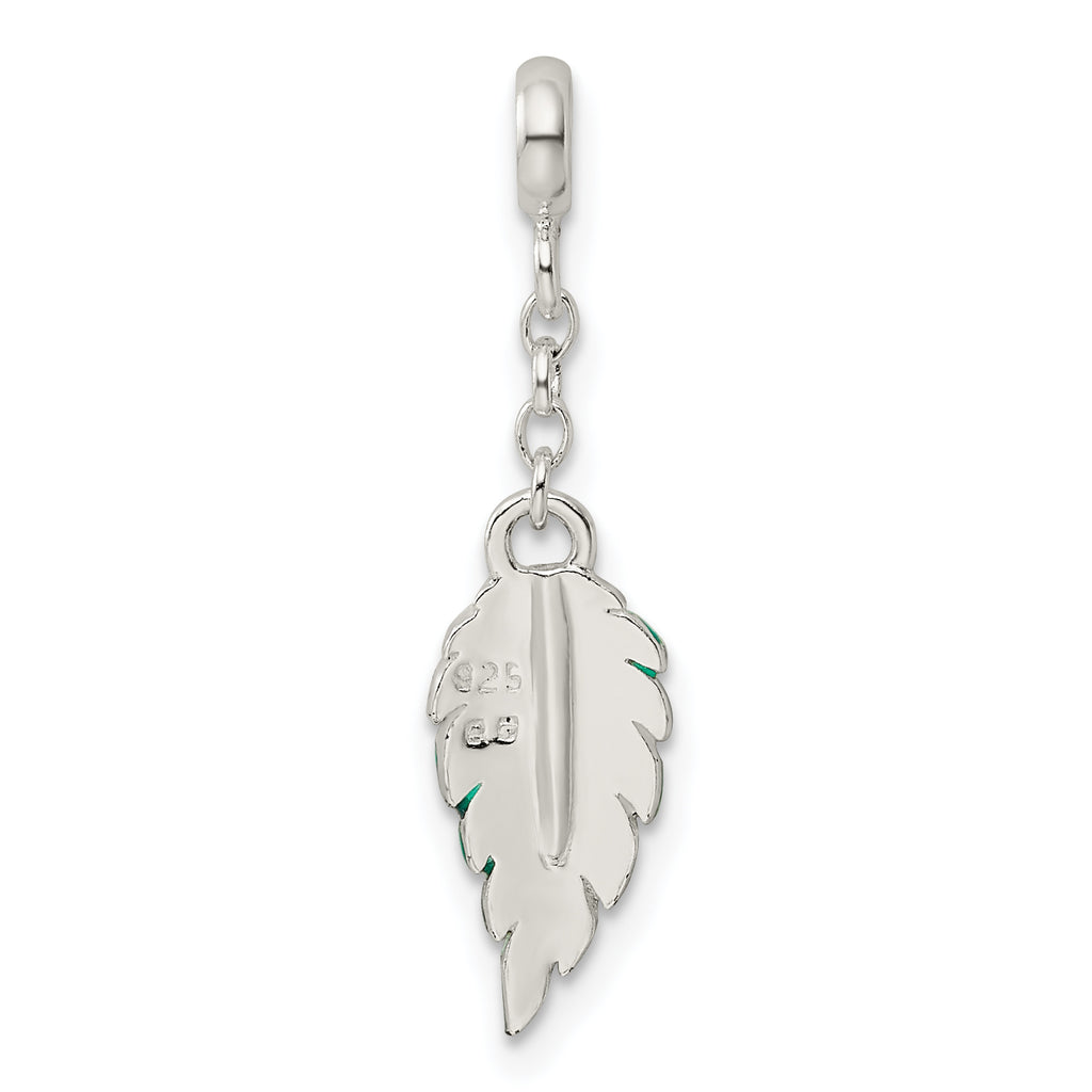 Sterling Silver Green Enameled Leaf 1/2in Dangle Enhancer